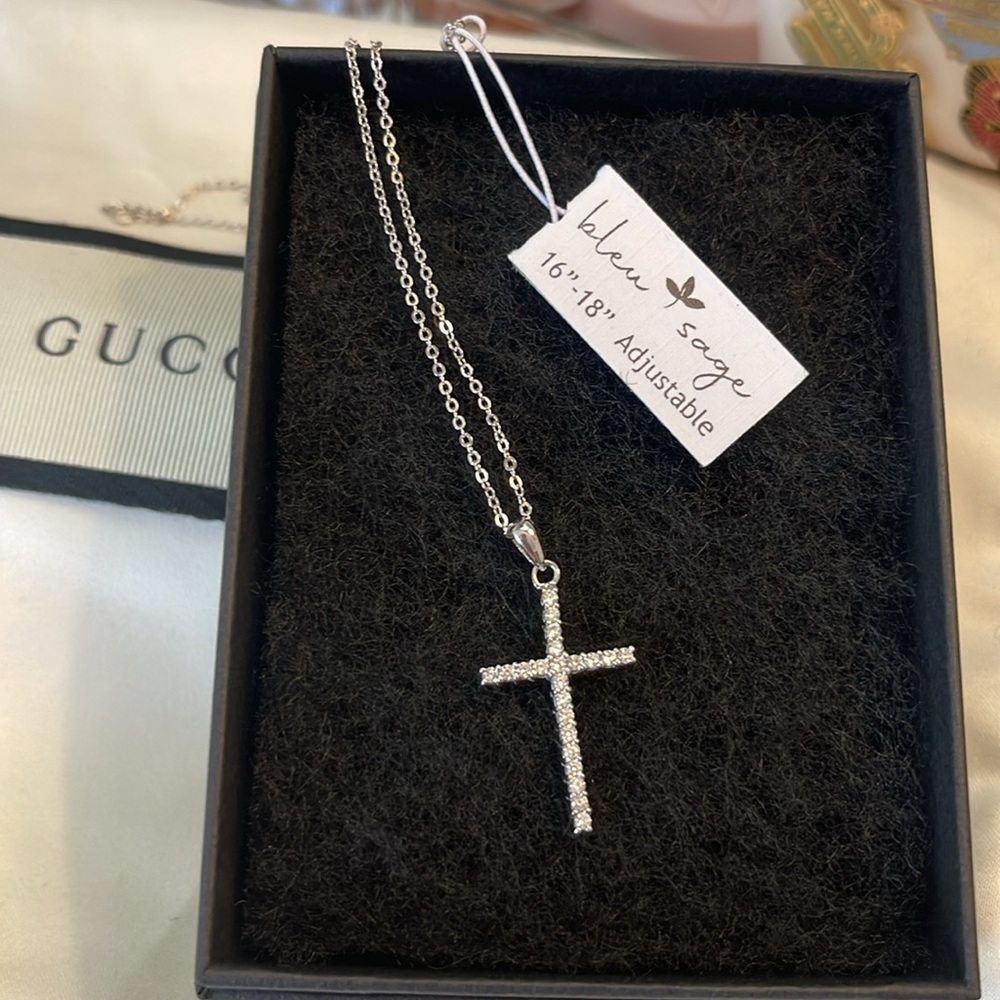 Bleu Sage Silver Cross Necklace